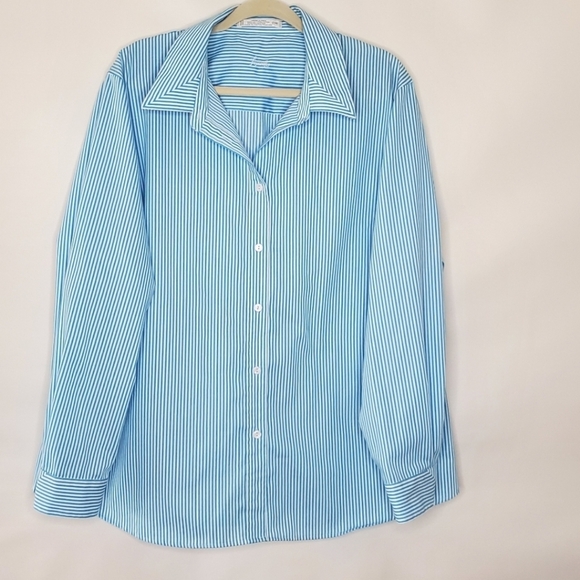 Foxcroft Wrinkle Free Striped Shirt Size 22W Button-up Long Sleeve Spring Top - Picture 10 of 10